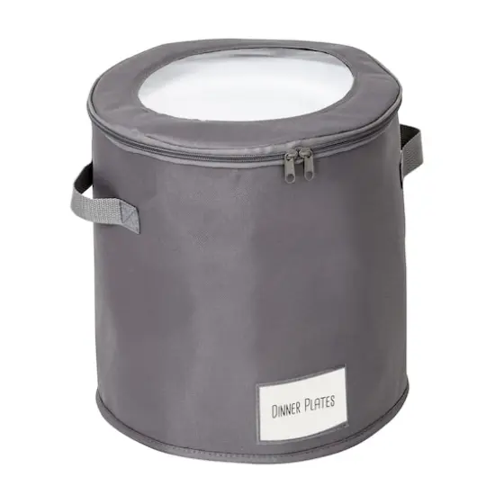 Honey Can Do 12" Gray Round Dinnerware Storage Box {1}