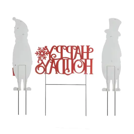 Glitzhome&reg; Metal Snowmen & Happy Holidays Yard Stake Set {6}