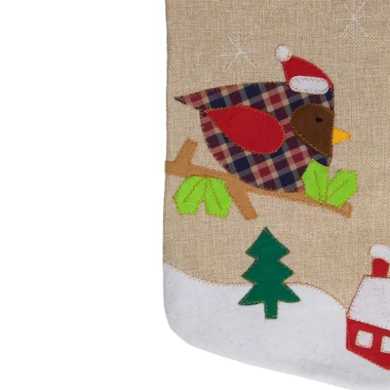 19" Let It Snow Bird Burlap Christmas Stocking {4}