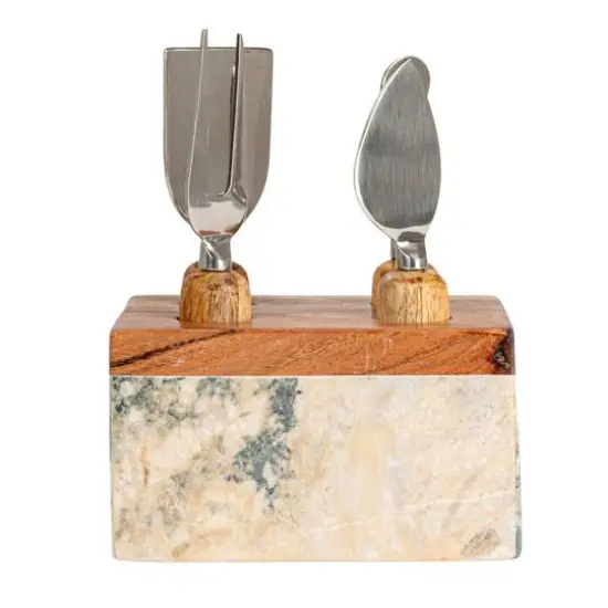 Hello Honey Black Marble Cheese Server Set with Mango Wood Stand {11}