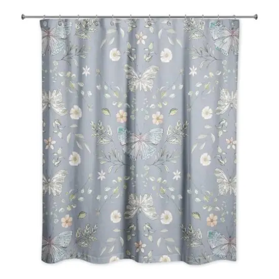 Butterfly Pattern Shower Curtain Blue {1}
