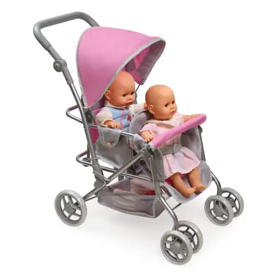 Badger Basket Gray & Pink Cruise Folding Inline Double Doll Stroller {6}