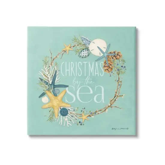 17" x 17" Stupell Industries Christmas By The Sea Wreath Canvas Wall Art {1}
