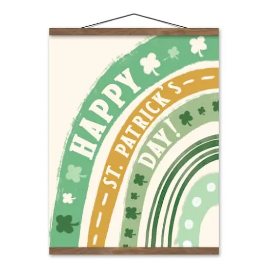 Happy St. Patrick's Day Rainbow Teak Hanging Canvas {1}