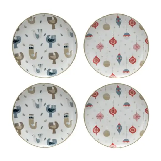 Hello Honey® 8" Round Bird & Ornament Print Stoneware Holiday Plates, 4ct. {1}