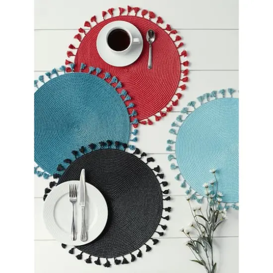 DII&reg; Tassel Fringe Woven Round Placemats, 6ct. Aqua {7}