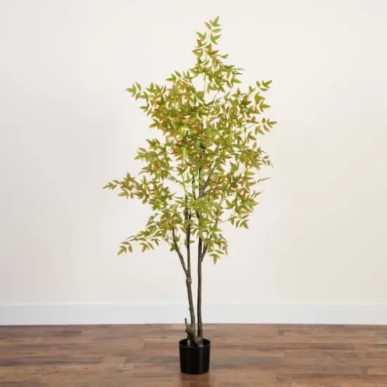 6ft. Green Autumn Nandina Artificial Potted Tree {3}