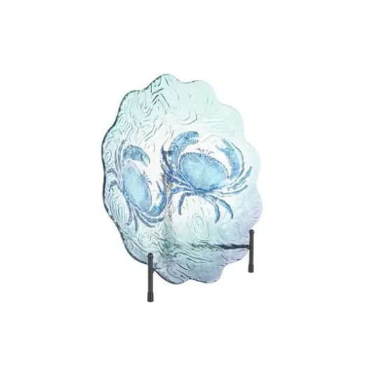 18" Blue Ombre Crab Glass Charger with Wavy Edge {8}