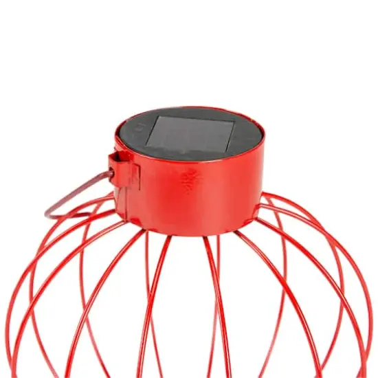 6.5" Outdoor Hanging LED Solar Lantern with Handle Red {4}