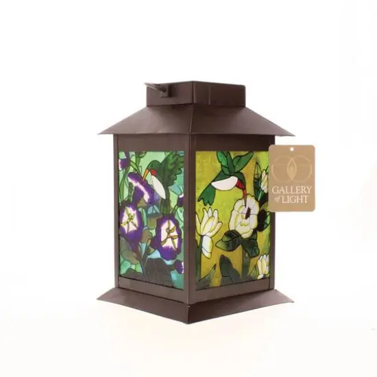 11.75" Solar-Powered Floral Lantern {3}