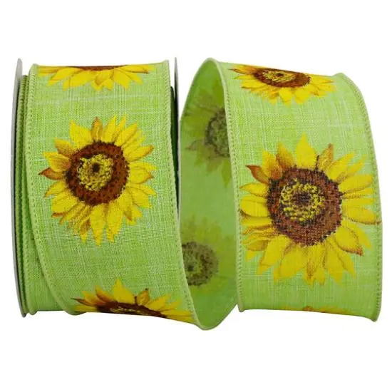 Reliant 2.5" x 10yd. Linen Wired Sunflower Ribbon Lime {1}