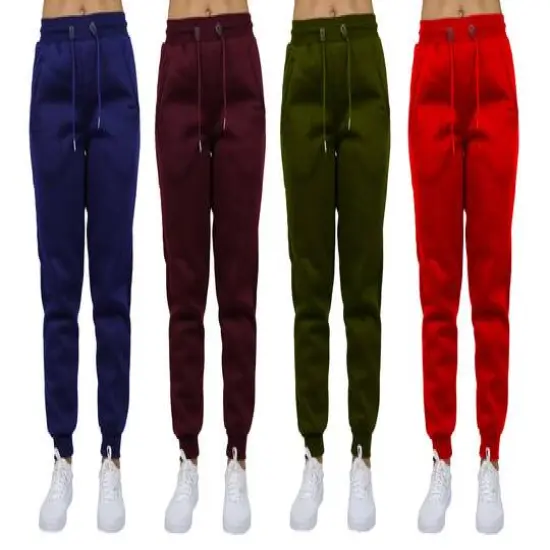 Galaxy by Harvic Women's Relaxed Fit Fleece-Lined Jogger Sweatpants 4 Pack Navy/Burgundy/Olive/Red {1}