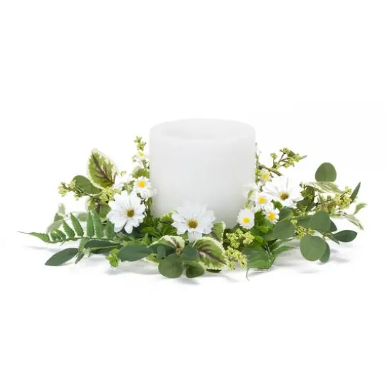 17" White Mixed Foliage & Daisy Candle Rings, 4ct. {3}