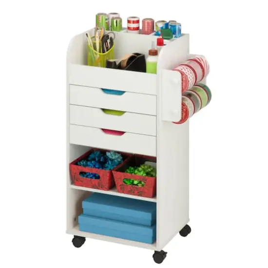 Honey Can Do 3-Drawer White Rolling Craft Cart with Drawers & Slotted Compartments {10}