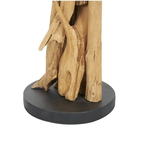 39" Brown Teak Wood Handmade Tall Tree Branch Floor Candle Holder with Black Metal Accents {6}