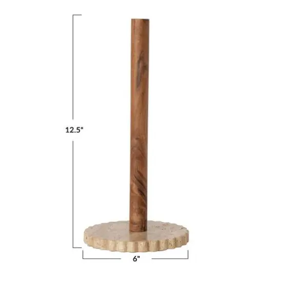 Hello Honey Acacia Wood Paper Towel Holder with Scalloped Travertine Base, Natural and Cream Color {7}