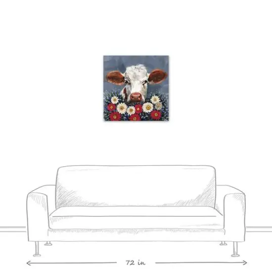 Patriotic Florals Cow I Canvas Wall Art {6}