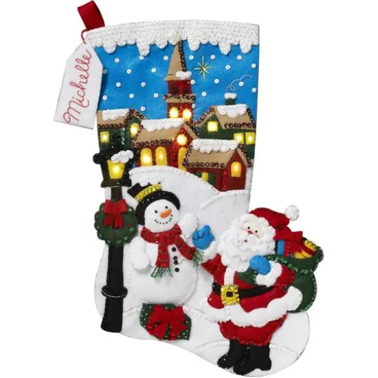 Bucilla Christmas Village With Lights Felt Stocking Kit {3}