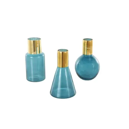 Blue & Gold Geometric Glass Vase Set {4}