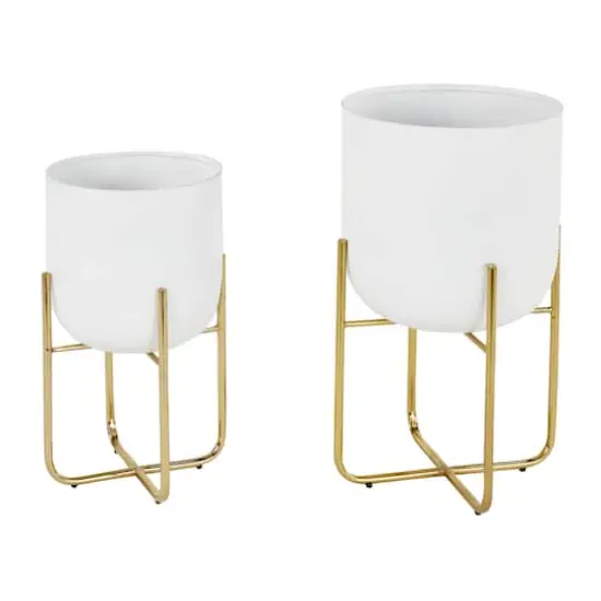 Metal Contemporary Stand Planter Set White {1}