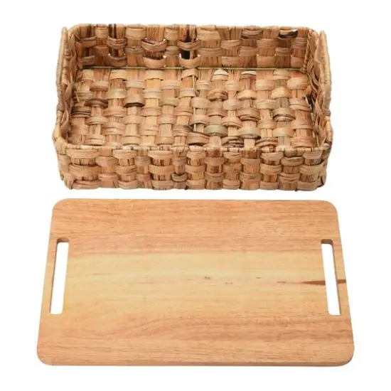 Household Essentials Stackable Hyacinth Basket Set with Oak Lids {8}