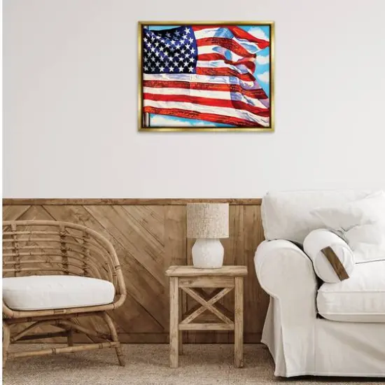 Stupell Industries Windblown American Flag Floater Framed Art Gold {3}