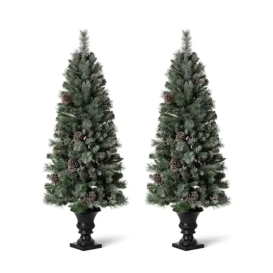 5ft. Pre-Lit Flocked Pine Artificial Christmas Tree, Warm White Lights, 2ct. {7}