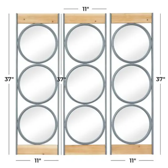 Set of 3 Black Iron Industrial Wall Mirror, 37" x 11" {7}