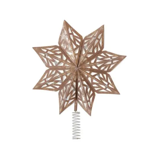 Hello Honey&reg; 14.5" Brown & Gold Decorative Paper Star Tree Topper with Snowflake Pattern {1}