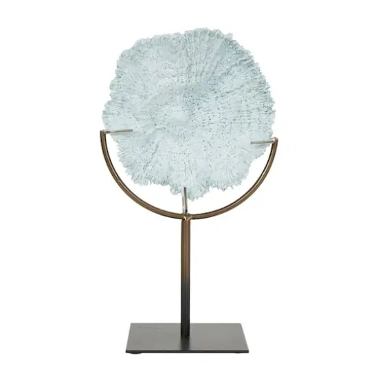12" Light Blue Polystone Coral Textured Sculpture with Bronze Stand {1}