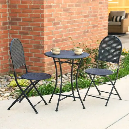 Hello Honey&reg; Metal Cane Outdoor Bistro Patio Set Black {3}