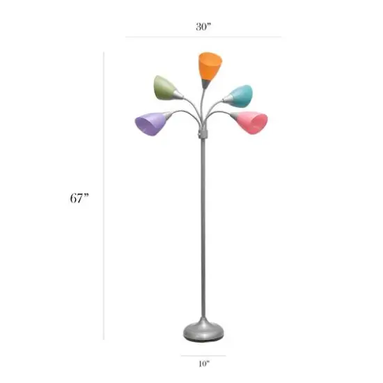 Simple Designs&trade; 5.6ft. 5-Light Gooseneck Silver Floor Lamp Fun Multicolored Shades {4}