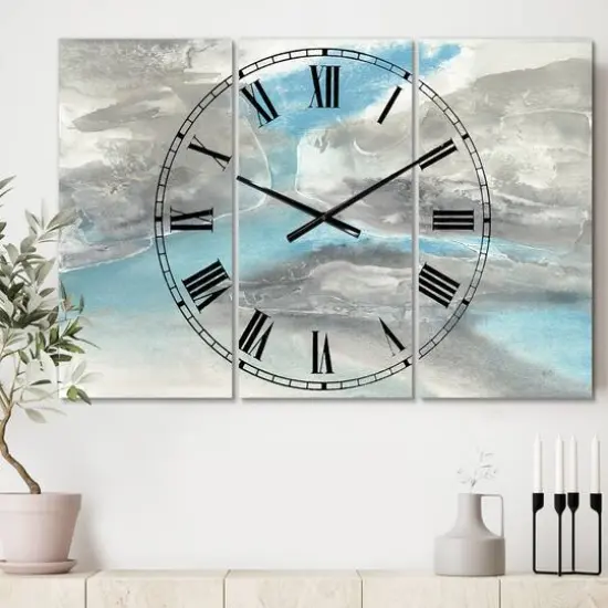 Designart 'Watercolor Minimal Blue Tones Ii Mid-Century Multipanel Wall Clock {3}