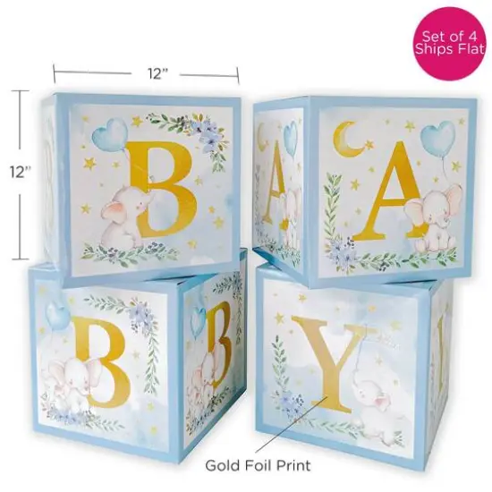 Kate Aspen&reg; Blue Elephant Baby Shower Block Box Set {7}