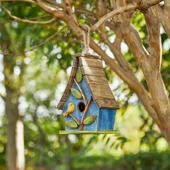 Glitzhome&reg; 12.5" Distressed Wood Birdhouse with Leaves {3}
