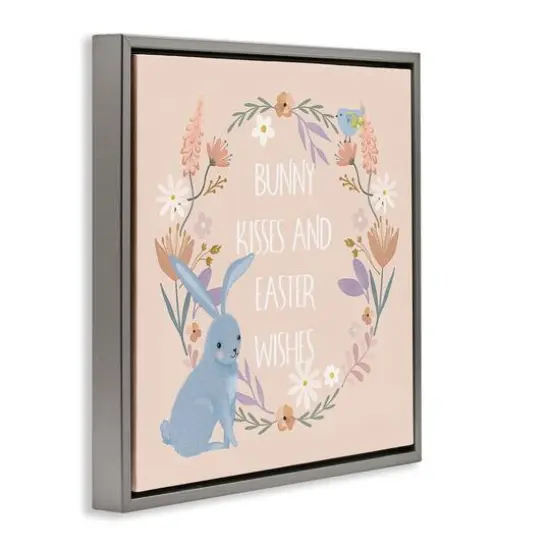 Stupell Industries Bunny Kisses Easter Wishes Floater Framed Art Gray {4}