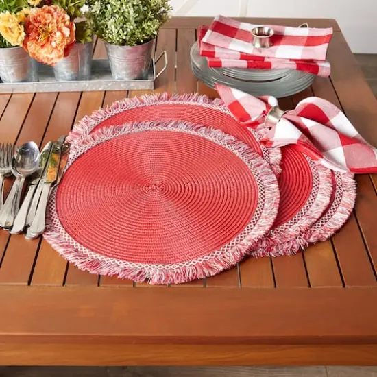 DII&reg; Round Fringed Placemats, 6ct. Tango Red {5}