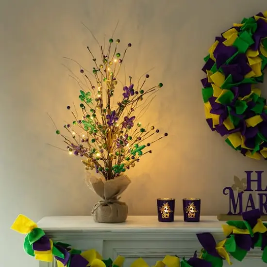 Glitzhome&reg; 21" Lighted Mardi Gras Fleur-de-Lis & Berry Table Tree {6}
