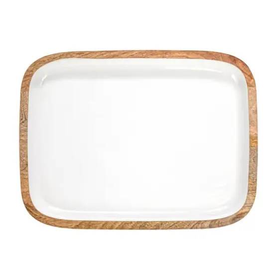 Hello Honey&reg; 16" White Enameled Mango Wood Tray {5}
