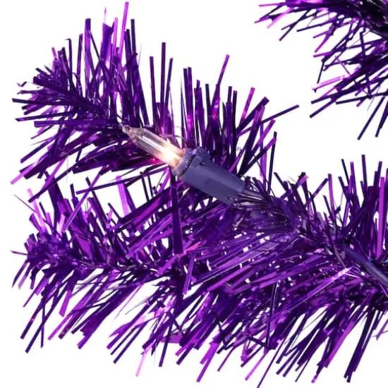 2ft. Pre-Lit Iridescent Purple Tinsel Pine Artificial Christmas Tree, Warm White Lights {5}