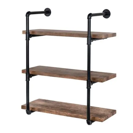 Honey Can Do 34.5" Black Three-Tier Industrial Wall Shelf {1}