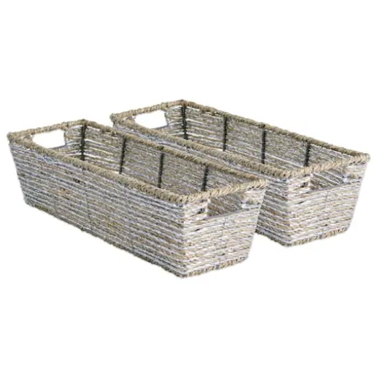 DII&reg; 16" Metallic Silver Trapezoid Seagrass Bins, 2ct. {1}