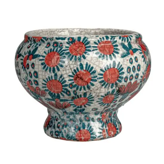 Hello Honey&reg; 7.75" Multicolor Crackle Glaze Decorative Printed Terra Cotta Footed Planter {10}