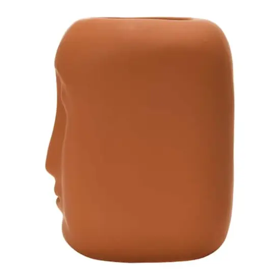 8" Latex Glaze Stoneware Planter with Face {3}