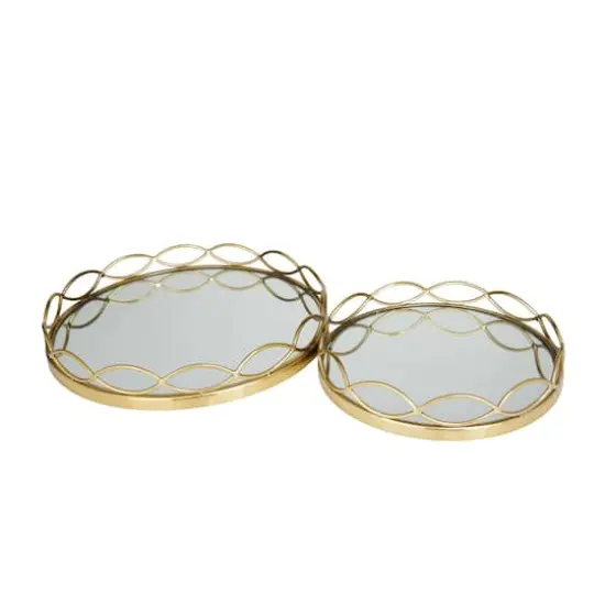 Contemporary Metal Tray Set Gold {1}