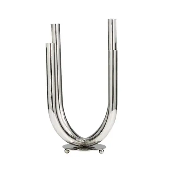15" Silver Stainless Steel Abstract U-Shaped Candelabra {5}