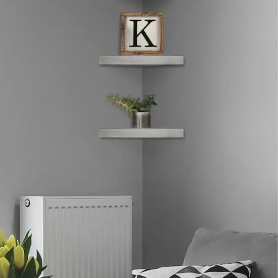 Floating Corner Shelves Set Gray {4}