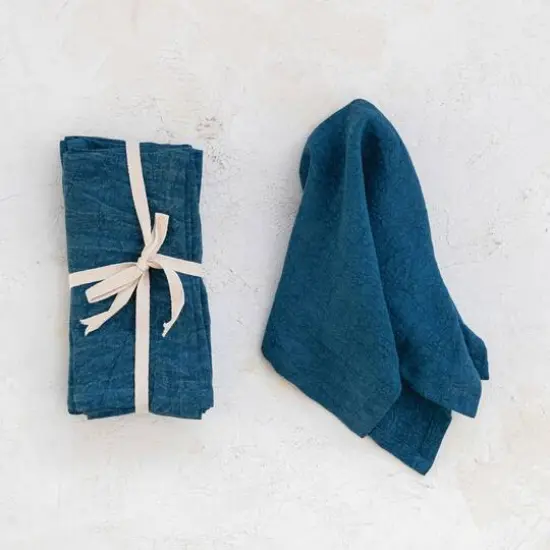 Hello Honey&reg; 18" Square Stonewashed Linen Dinner Napkins, 4ct. Navy {3}