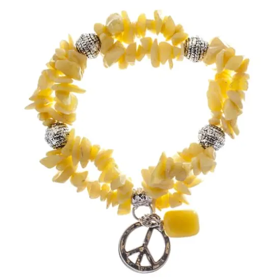 John Bead New Jade Yellow Natural Stone 2-Strand Bracelet with Peace Charm {5}