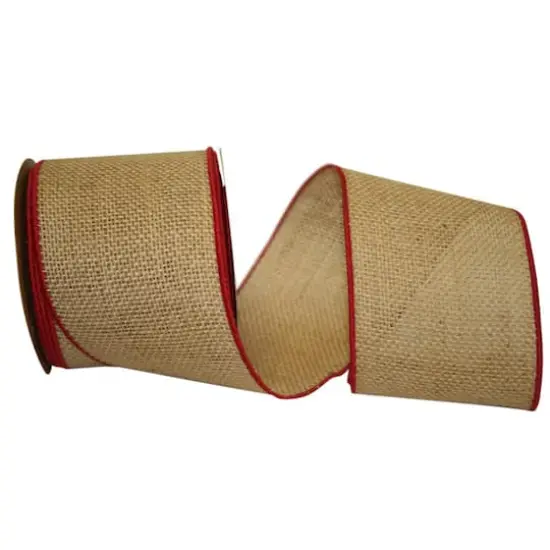 JAM Paper 4" x 10yd. Natural Burlap with Red Wired Edge Ribbon {1}